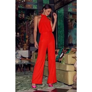 New with Tags Lulus Moment for Life Red Date Night Halter Jumpsuit Size Medium